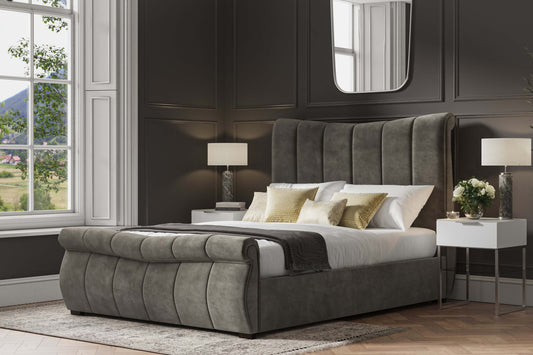 Bosworth Fabric Ottoman Bed Frame in Grey ModelBedroom