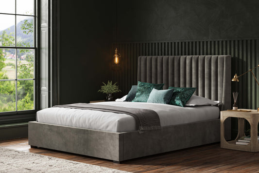 Emporia Bramcote Velvet Ottoman Bed - Mid Grey ModelBedroom