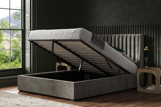 Emporia Bramcote Velvet Ottoman Bed - Mid Grey ModelBedroom