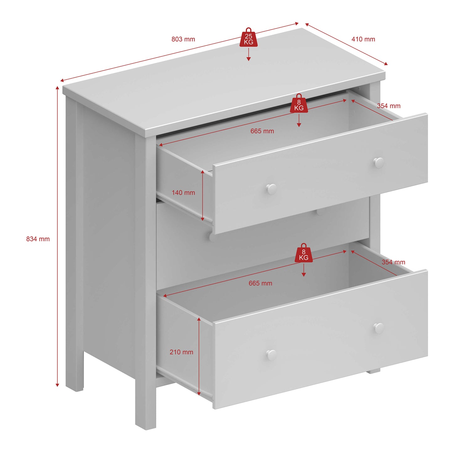 Tromso 3 Drawer Chest of Drawers - White Chest Of Drawers ModelBedroom