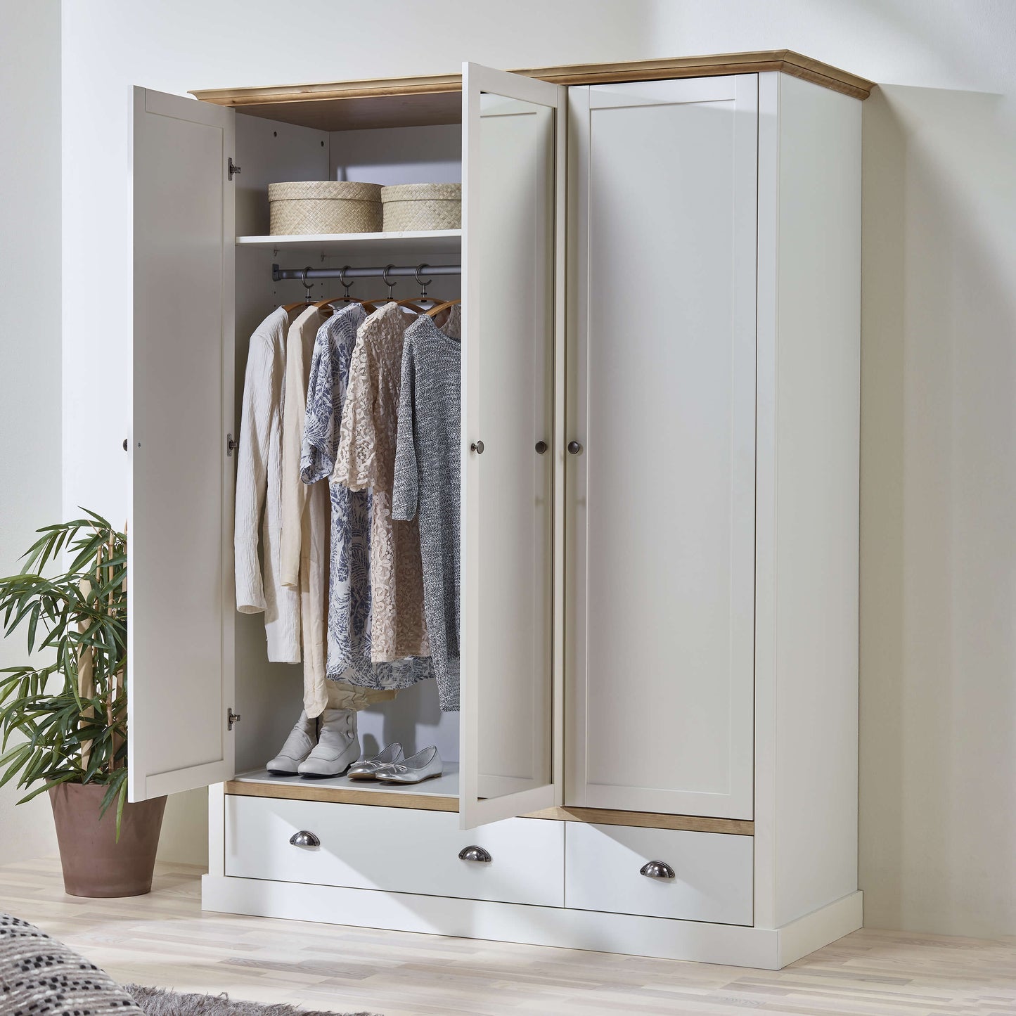 Sandringham 3 Door 2 Drawer Wardrobe White & Pine ModelBedroom