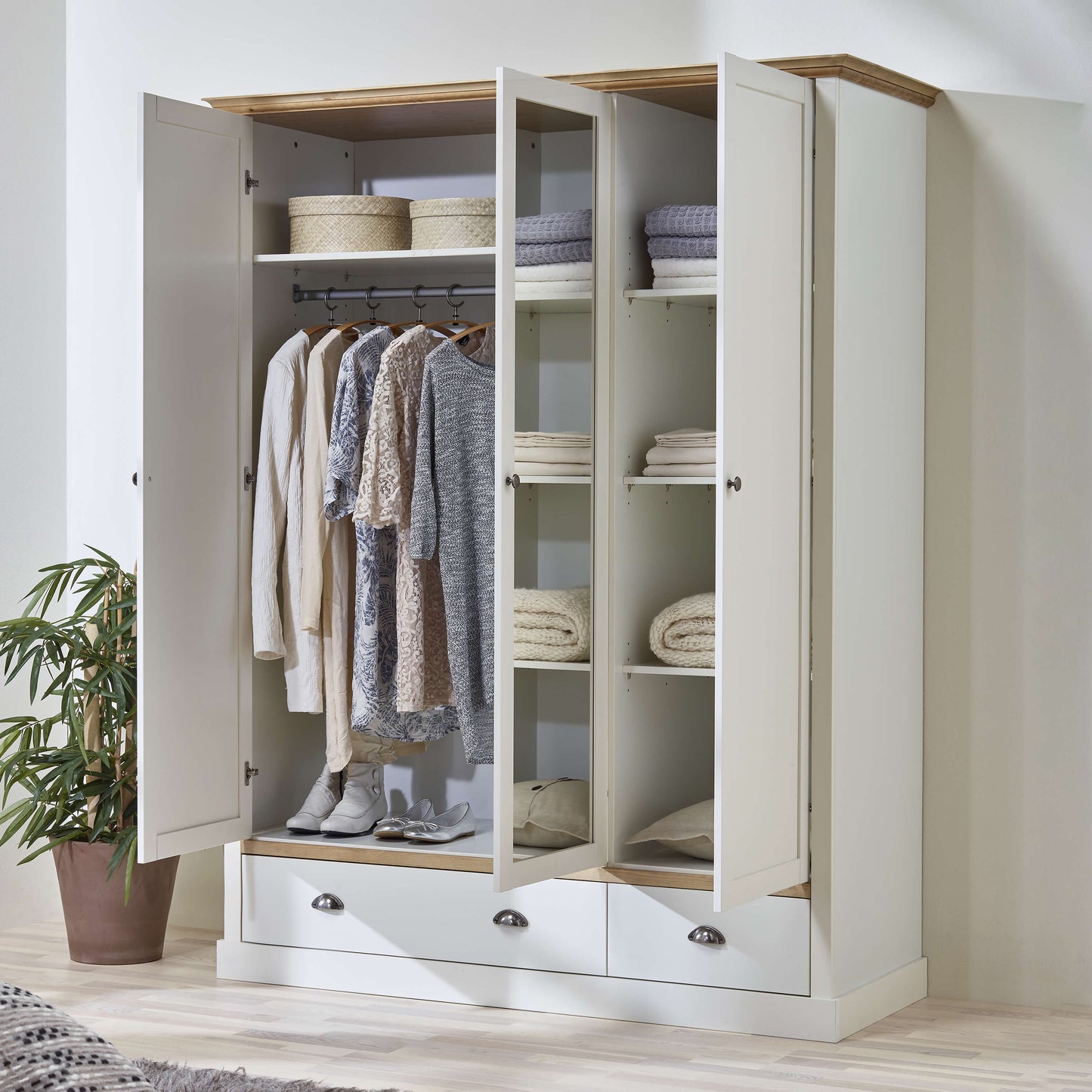 Sandringham 3 Door 2 Drawer Wardrobe White & Pine ModelBedroom