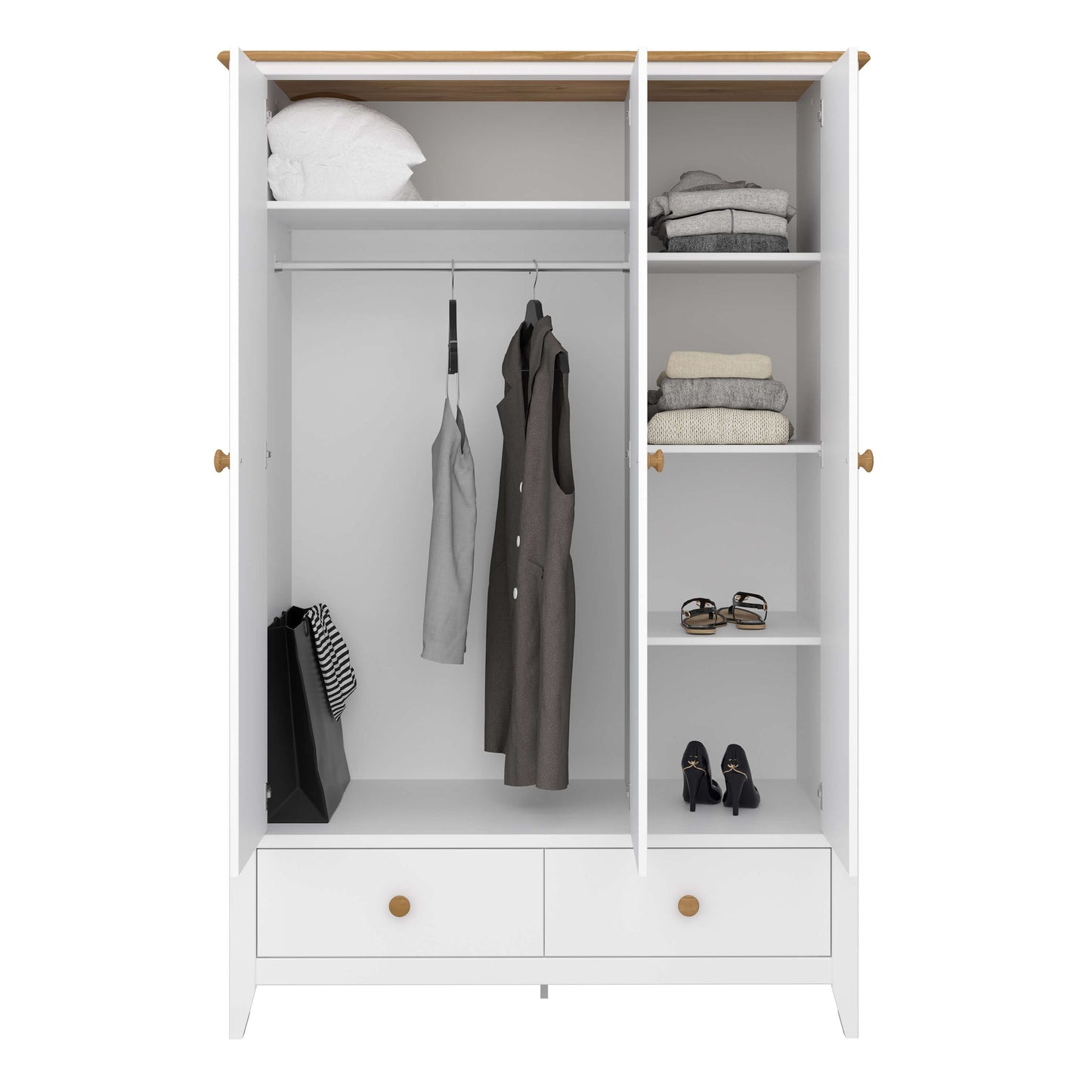 Heston 3 Door Wardrobe White & Pine ModelBedroom