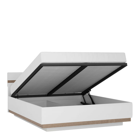 Chelsea Kingsize Bed in White with Oak Trim and Lift Up Function ModelBedroom