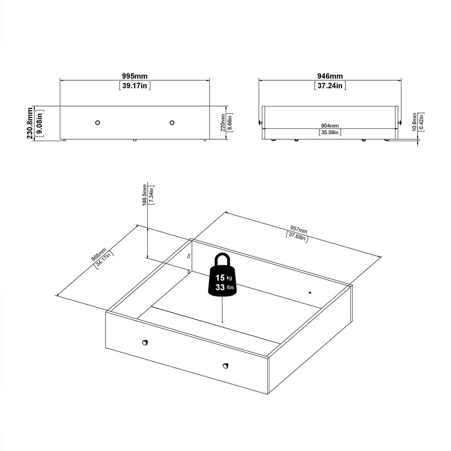 Paris Underbed Storage Drawer for Single Bed in White ModelBedroom