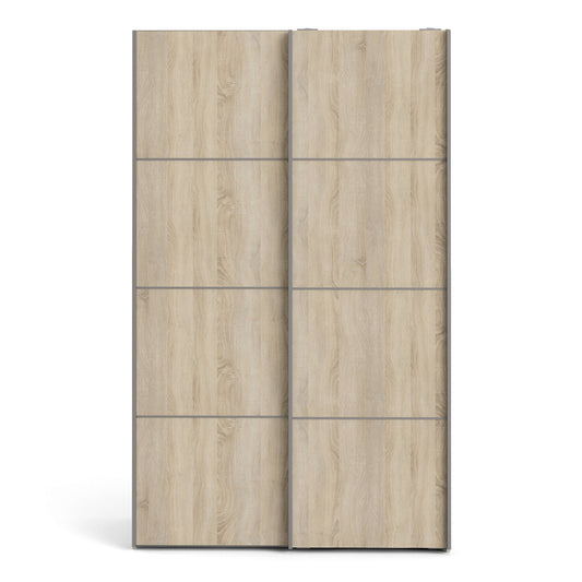 Verona Sliding Wardrobe 120cm in White with Oak Doors with 2 Shelves ModelBedroom