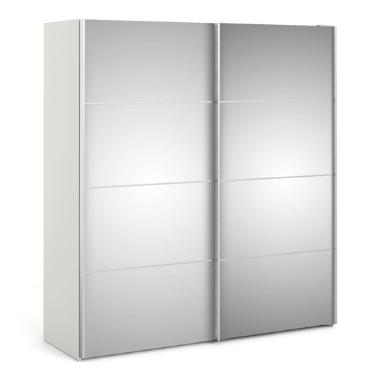Verona Sliding Wardrobe 180cm in White with Mirror Doors with 2 Shelves ModelBedroom