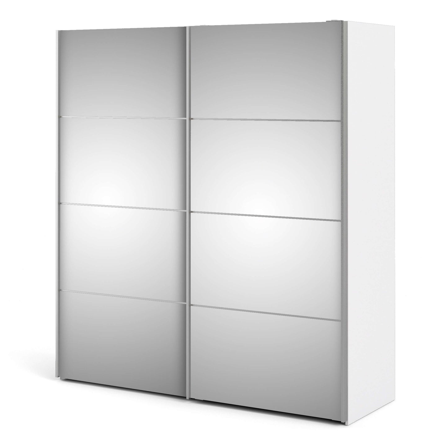 Verona Sliding Wardrobe 180cm in White with Mirror Doors with 2 Shelves ModelBedroom