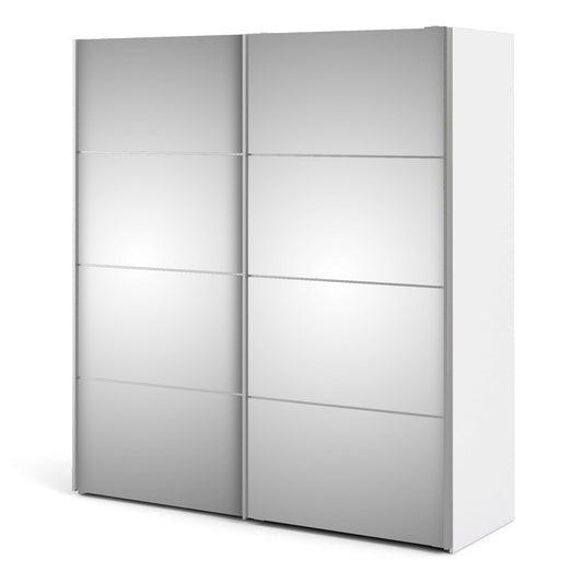 Verona Sliding Wardrobe 180cm in White with Mirror Doors with 2 Shelves ModelBedroom