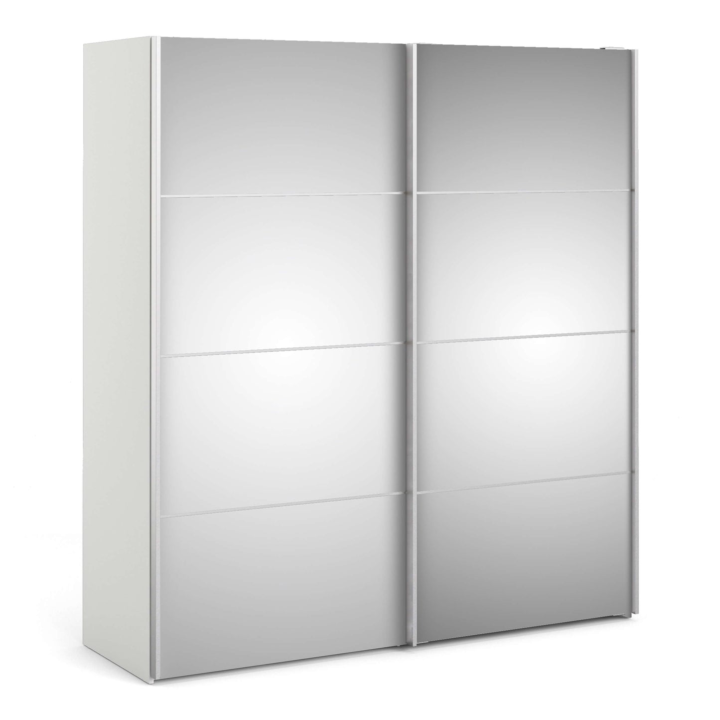 Verona Sliding Wardrobe 180cm in White with Mirror Doors with 5 Shelves ModelBedroom