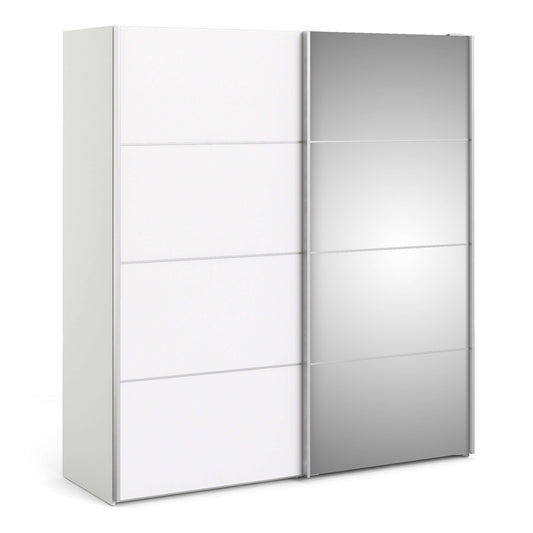 Verona Sliding Wardrobe 180cm in White with White and Mirror Doors with 2 Shelves ModelBedroom