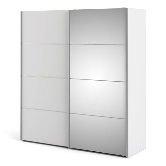 Verona Sliding Wardrobe 180cm in White with White and Mirror Doors with 2 Shelves ModelBedroom