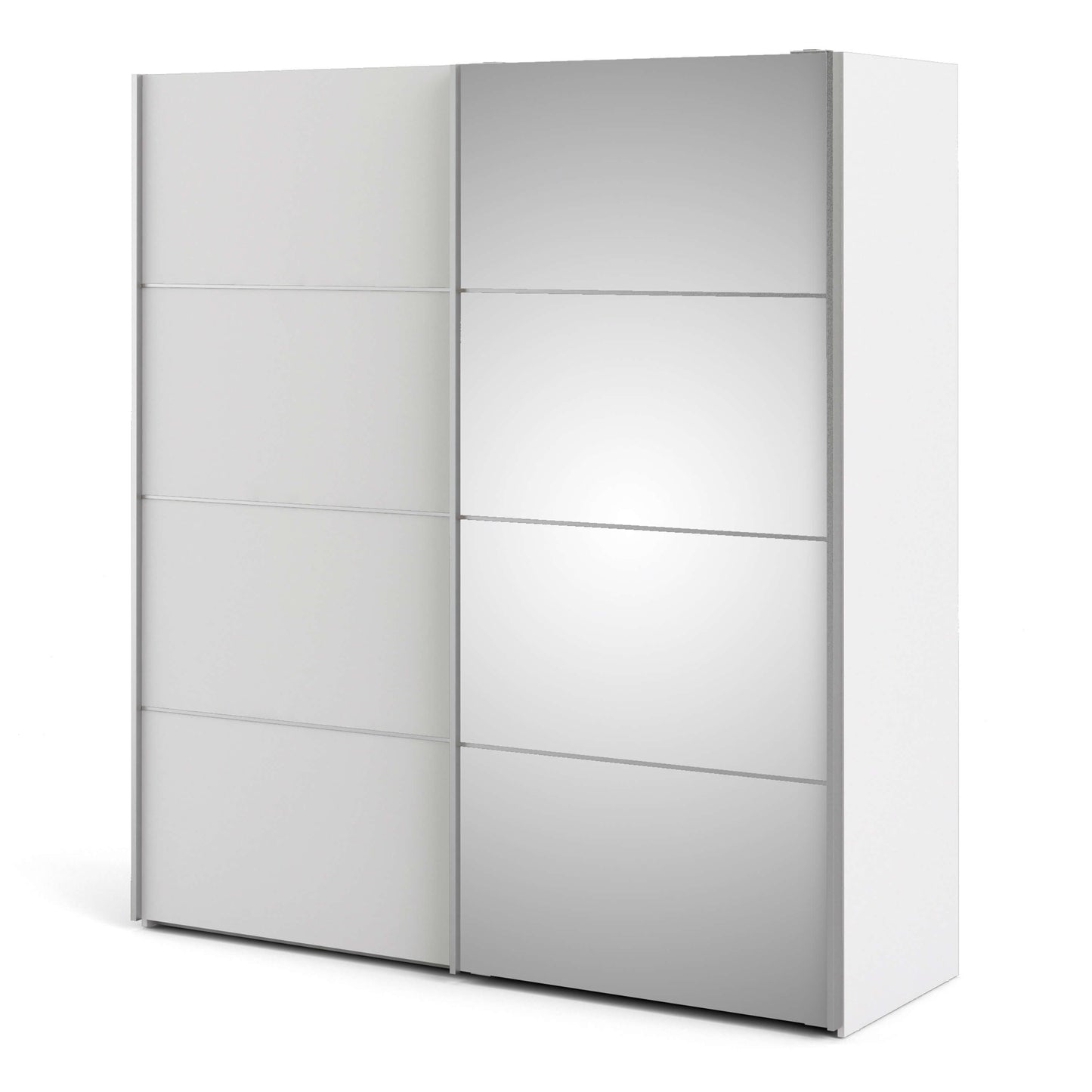 Verona Sliding Wardrobe 180cm in White with White and Mirror Doors with 5 Shelves ModelBedroom