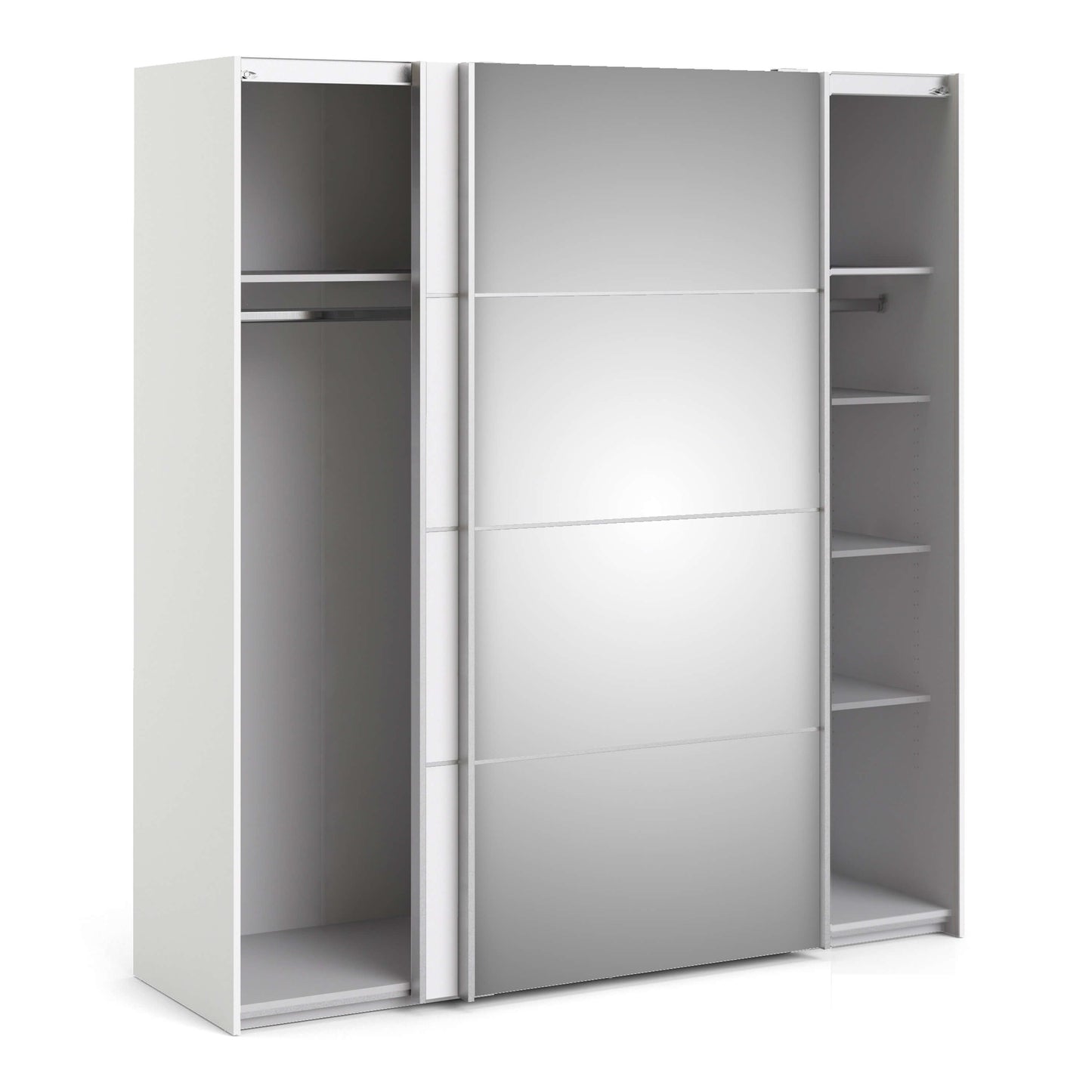 Verona Sliding Wardrobe 180cm in White with White and Mirror Doors with 5 Shelves ModelBedroom