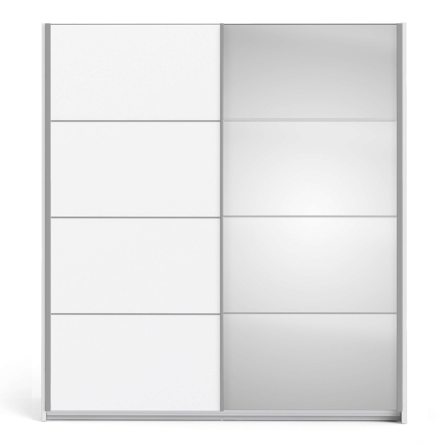Verona Sliding Wardrobe 180cm in White with White and Mirror Doors with 5 Shelves ModelBedroom