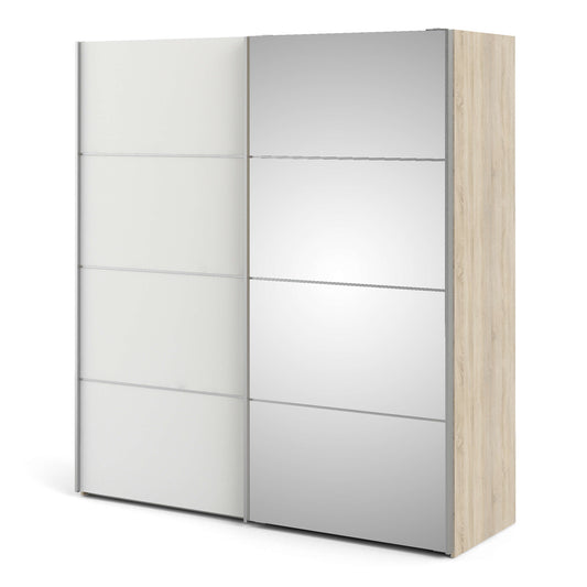 Verona Sliding Wardrobe 180cm in Oak with White and Mirror Doors with 2 Shelves ModelBedroom
