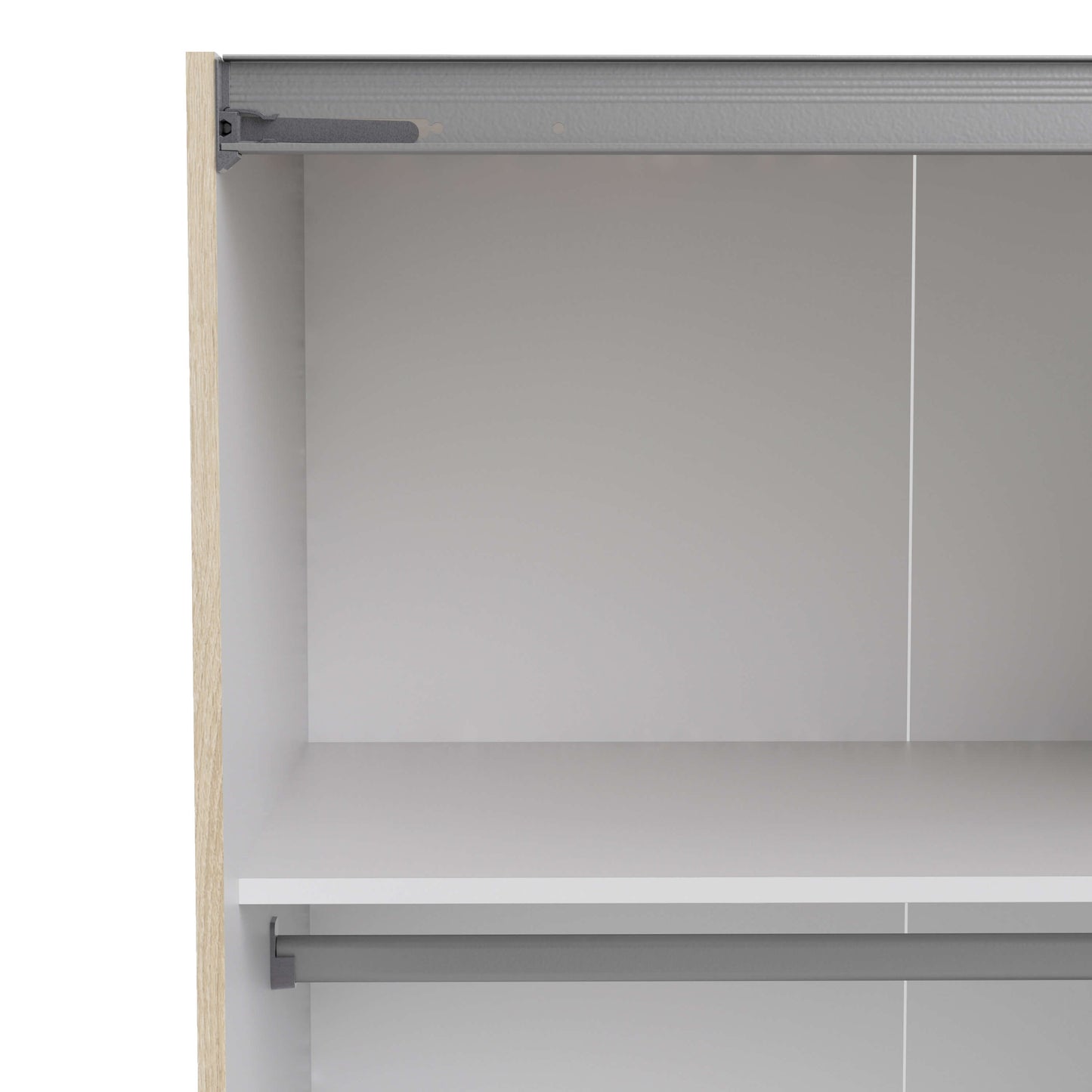 Verona Sliding Wardrobe 180cm in Oak with White and Mirror Doors with 2 Shelves ModelBedroom