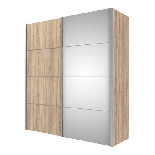 Verona Sliding Wardrobe 180cm in Oak with Oak and Mirror Doors with 2 Shelves ModelBedroom