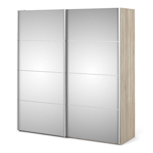 Verona Sliding Wardrobe 180cm in Oak with Mirror Doors with 5 Shelves ModelBedroom