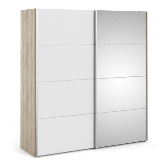 Verona Sliding Wardrobe 180cm in Oak with White and Mirror Doors with 5 Shelves ModelBedroom