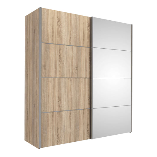 Verona Sliding Wardrobe 180cm in Oak with Oak and Mirror Doors with 5 Shelves ModelBedroom