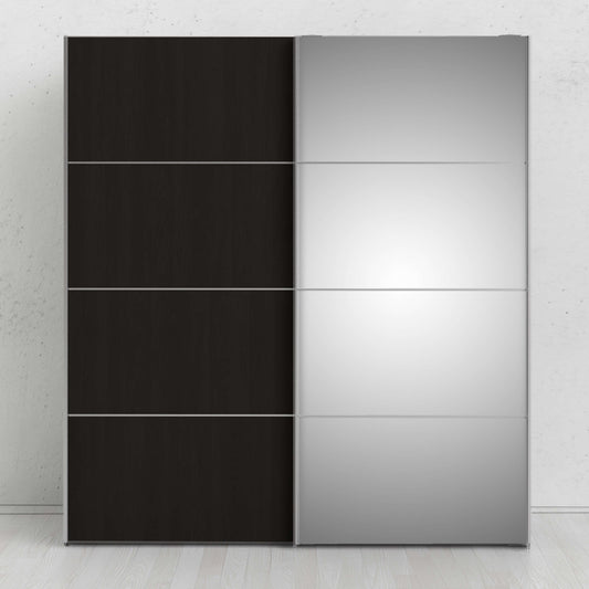 Verona Sliding Wardrobe 180cm in Black Matt with Black Matt and Mirror Doors with 2 Shelves ModelBedroom