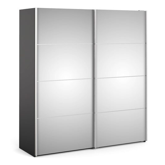 Verona Sliding Wardrobe 180cm in Black Matt with Mirror Doors with 5 Shelves ModelBedroom