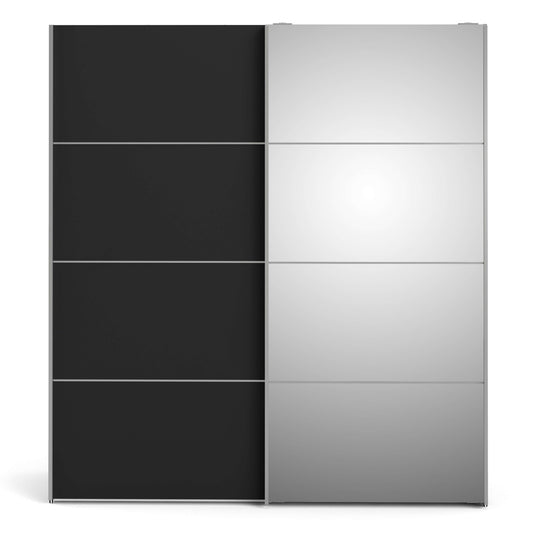 Verona Sliding Wardrobe 180cm in Black Matt with Black Matt and Mirror Doors with 5 Shelves ModelBedroom