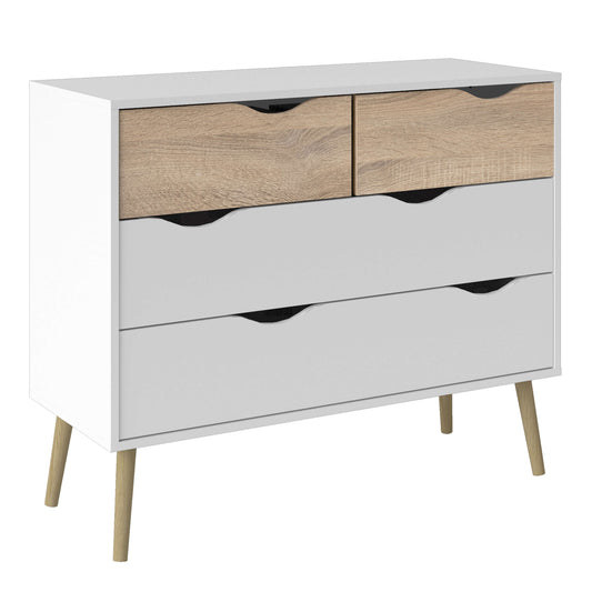 Oslo Chest of 4 Drawers (2+2) in White and Oak ModelBedroom