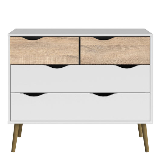 Oslo Chest of 4 Drawers (2+2) in White and Oak ModelBedroom
