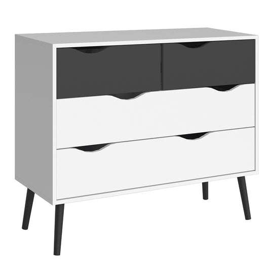 Oslo Chest of 4 Drawers (2+2) in White and Black Matt ModelBedroom