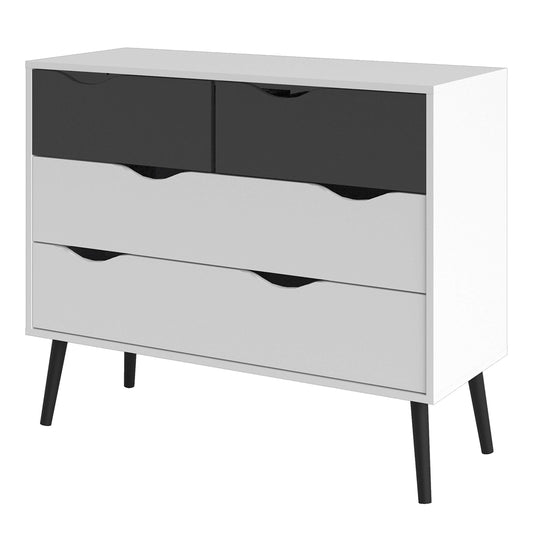 Oslo Chest of 4 Drawers (2+2) in White and Black Matt ModelBedroom