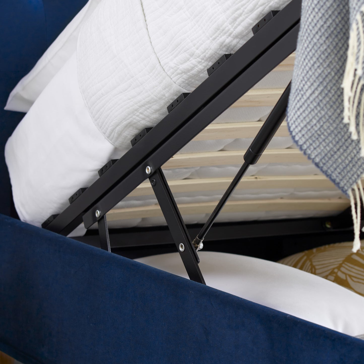 Bedmaster Kingham Blue Velvet Ottoman Bed - Kingham Ottoman Bed Blue ModelBedroom