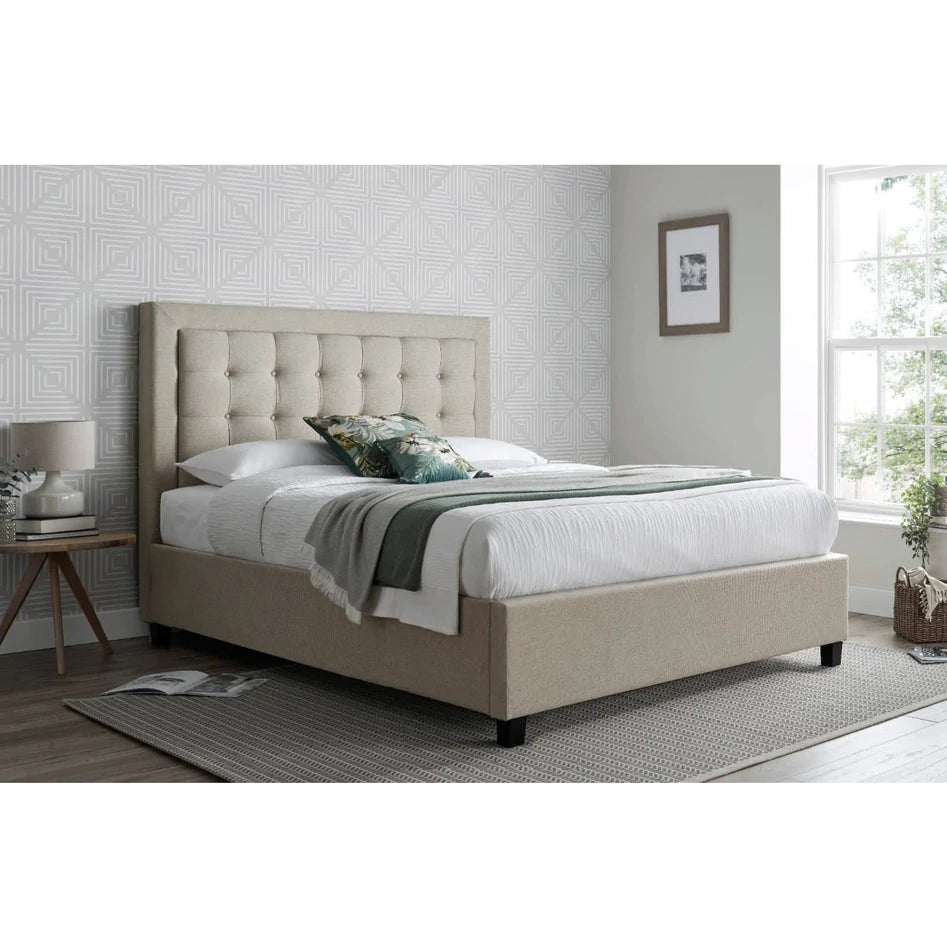 Oatmeal king online size ottoman bed