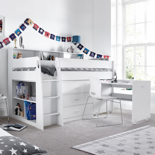 Ersa White Mid Sleeper Set - Mid Sleeper With Desk and Storage ModelBedroom