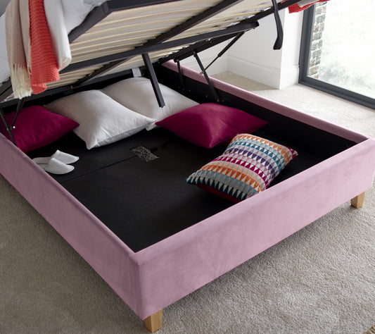 Bedmaster Kingham Pink Velvet Ottoman Bed - Pink Ottoman Bed ModelBedroom