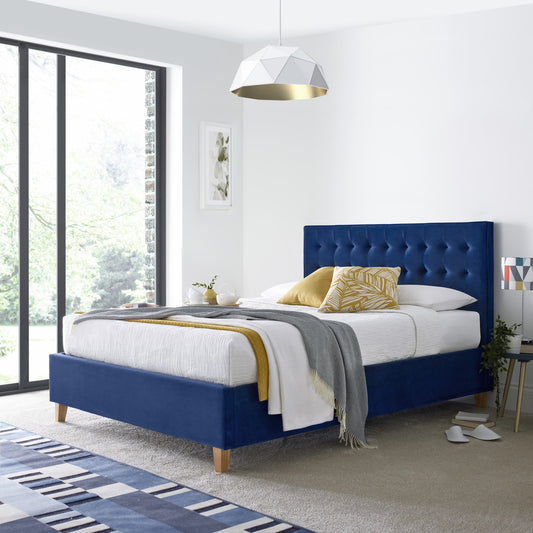Bedmaster Kingham Blue Velvet Ottoman Bed - Kingham Ottoman Bed Blue ModelBedroom