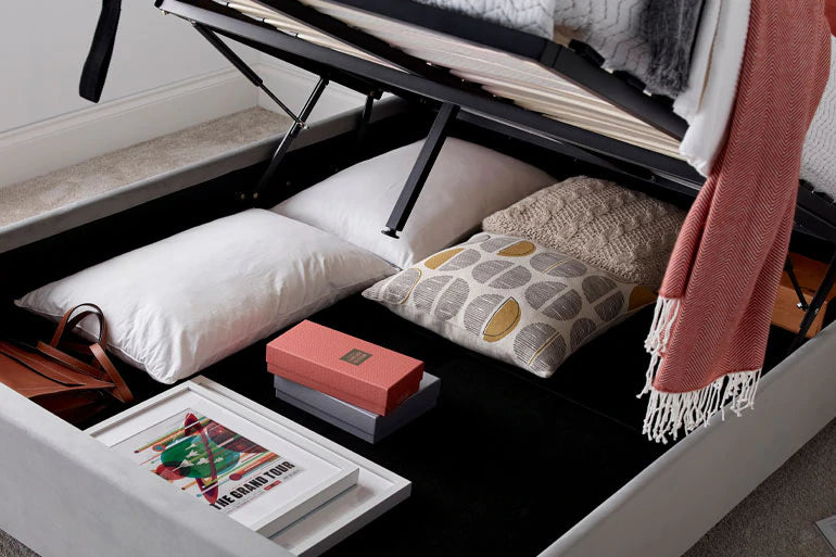 Kingham Grey Velvet Ottoman Bed - Double ModelBedroom