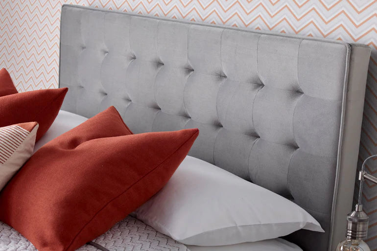 Kingham Grey Velvet Ottoman Bed - Double ModelBedroom