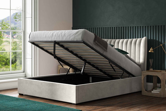 Emporia Harcourt Light Grey Velvet Ottoman Bed ModelBedroom