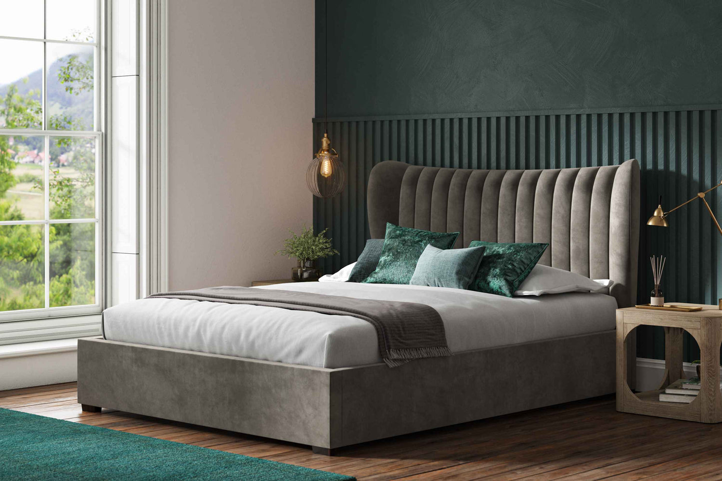 Emporia Beds Harcourt Mid Grey Velvet Ottoman Bed ModelBedroom