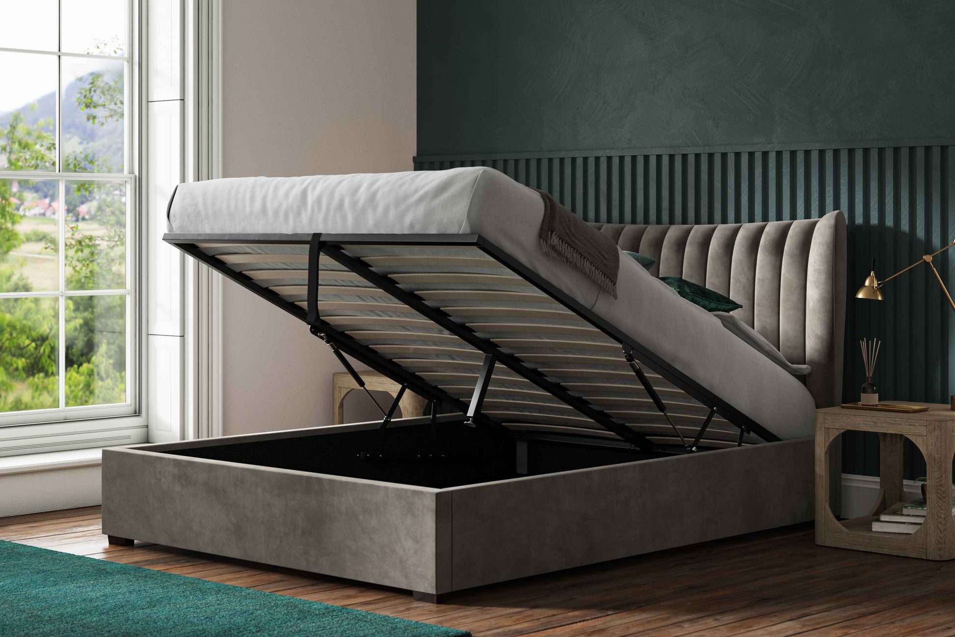 Emporia Beds Harcourt Mid Grey Velvet Ottoman Bed ModelBedroom