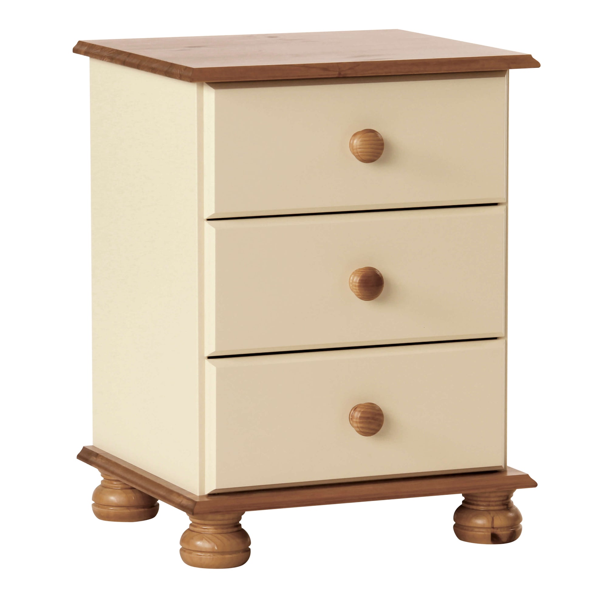 Copenhagen 3 Drawer Bedside in Cream/Pine ModelBedroom