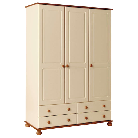 Copenhagen 3 Door 4 Drawer Wardrobe in Cream/Pine ModelBedroom