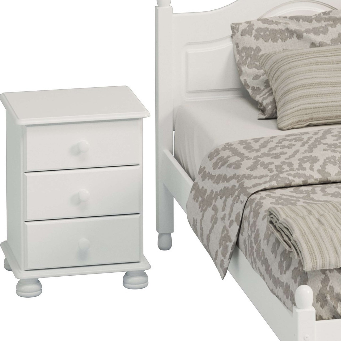 Richmond 3 Drawer Bedside Off White ModelBedroom