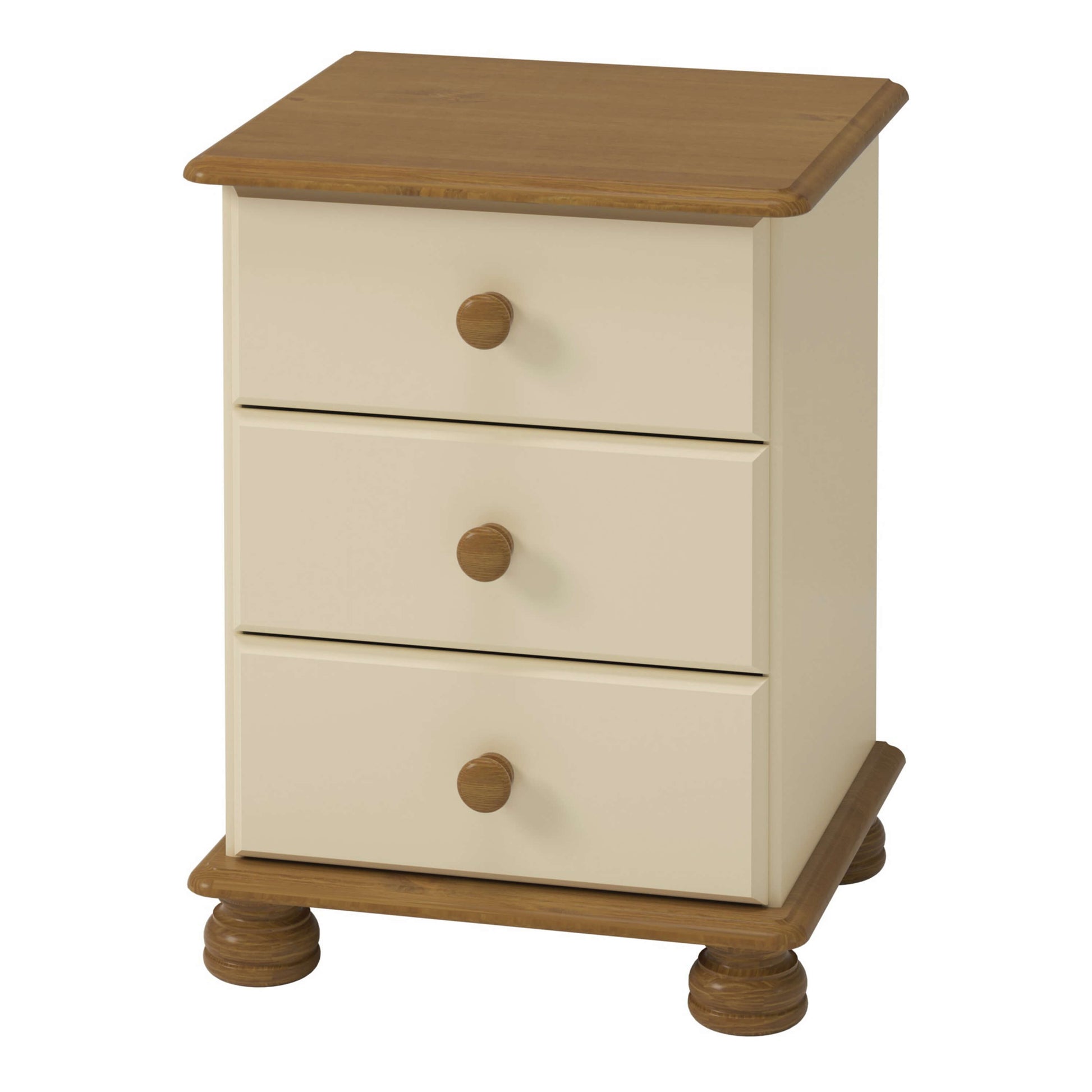 Richmond 3 Drawer Bedside Cream & Pine ModelBedroom