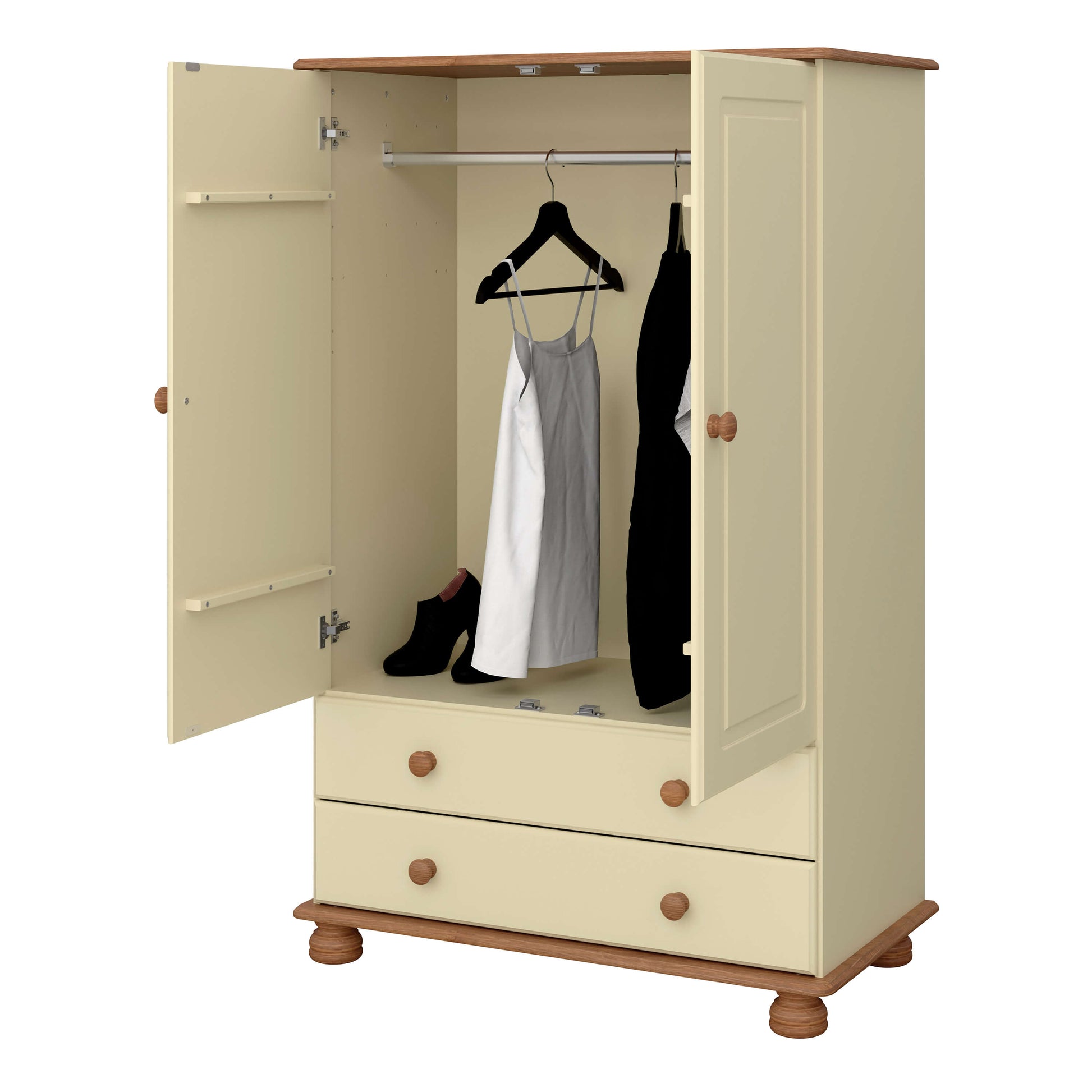 Richmond 2 Door Combi Wardrobe Cream & Pine ModelBedroom