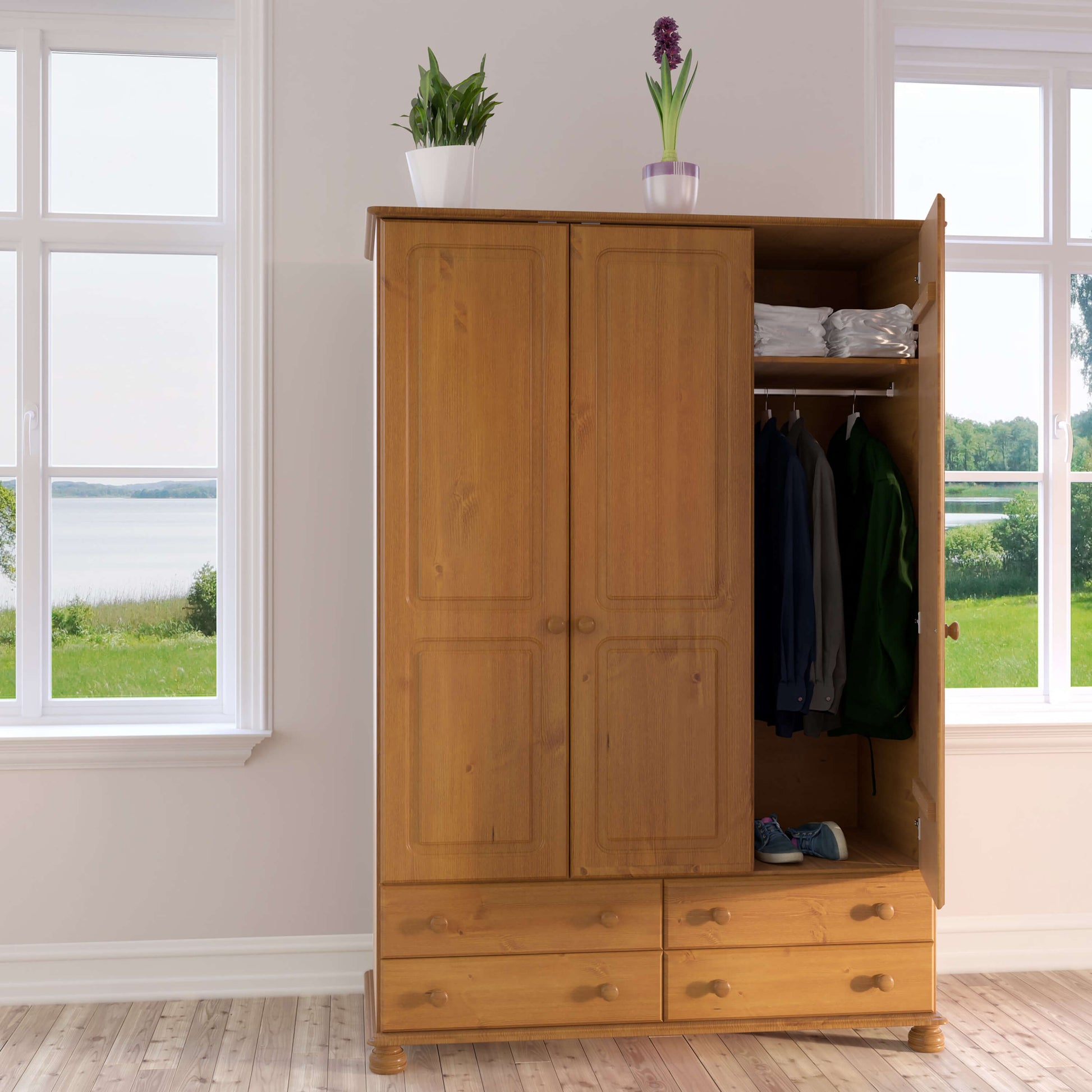 Richmond 3 Door 4 Drawer Wardrobe Pine ModelBedroom