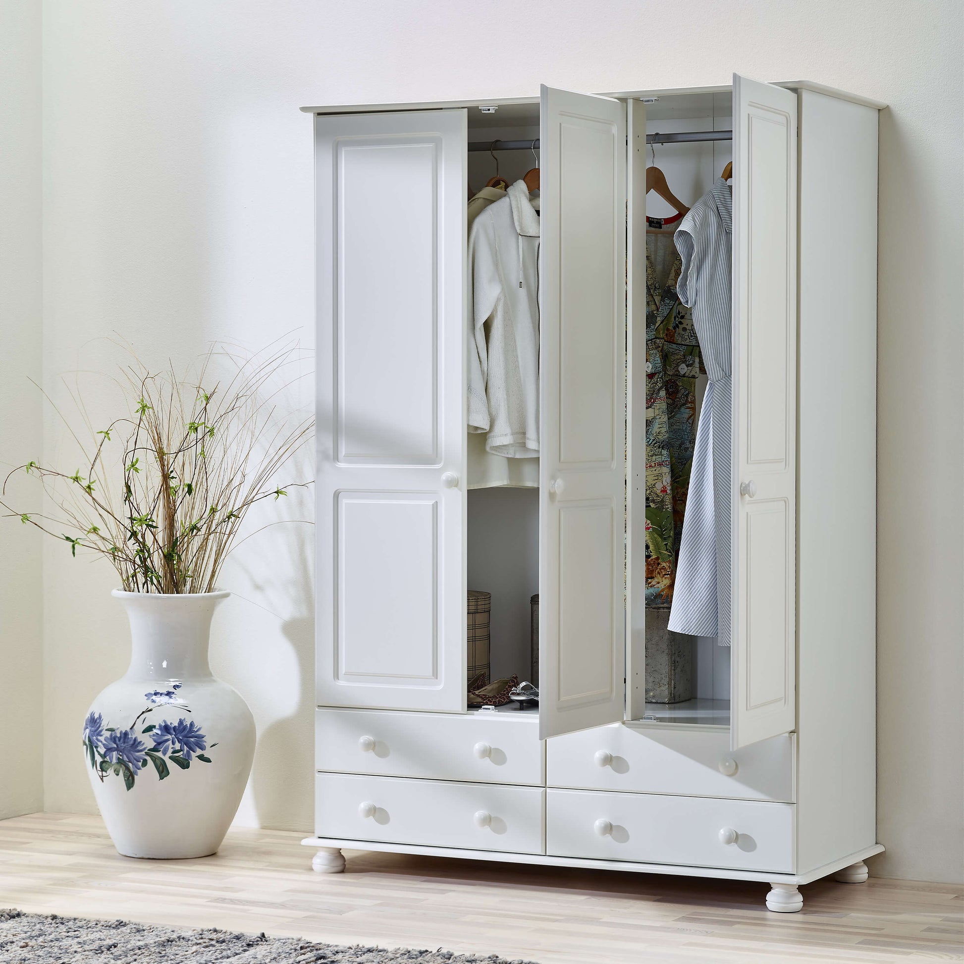 Richmond 3 Door 4 Drawer Wardrobe Off White ModelBedroom