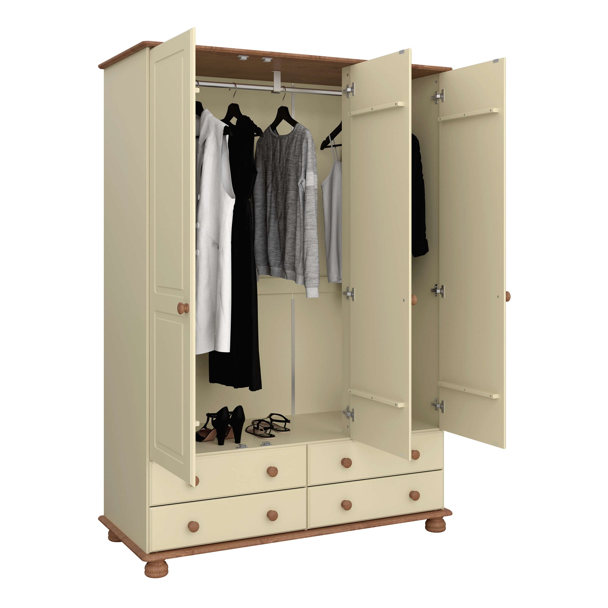 Richmond 3 Door 4 Drawer Wardrobe Cream & Pine ModelBedroom